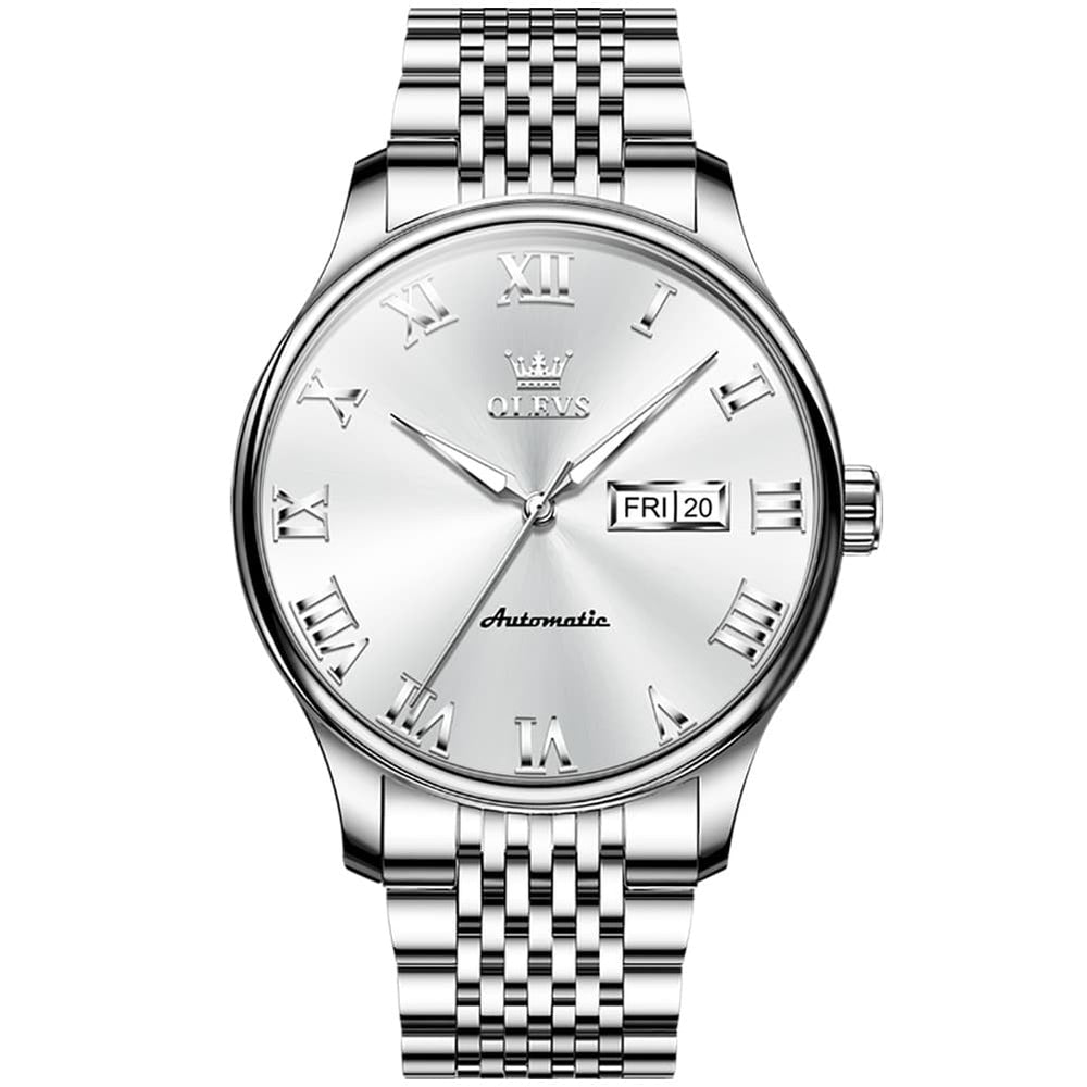 OLEVS Roman Numeral Day Date Automatic Mechanical Watch 9929 for Men - Two Tone White Watch | Olevs Watch Store