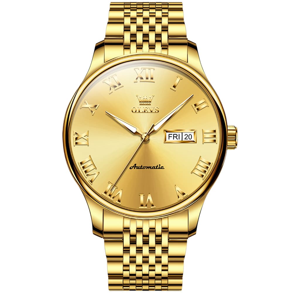 OLEVS Roman Numeral Day Date Automatic Mechanical Watch 9929 for Men - Two Tone White Watch | Olevs Watch Store