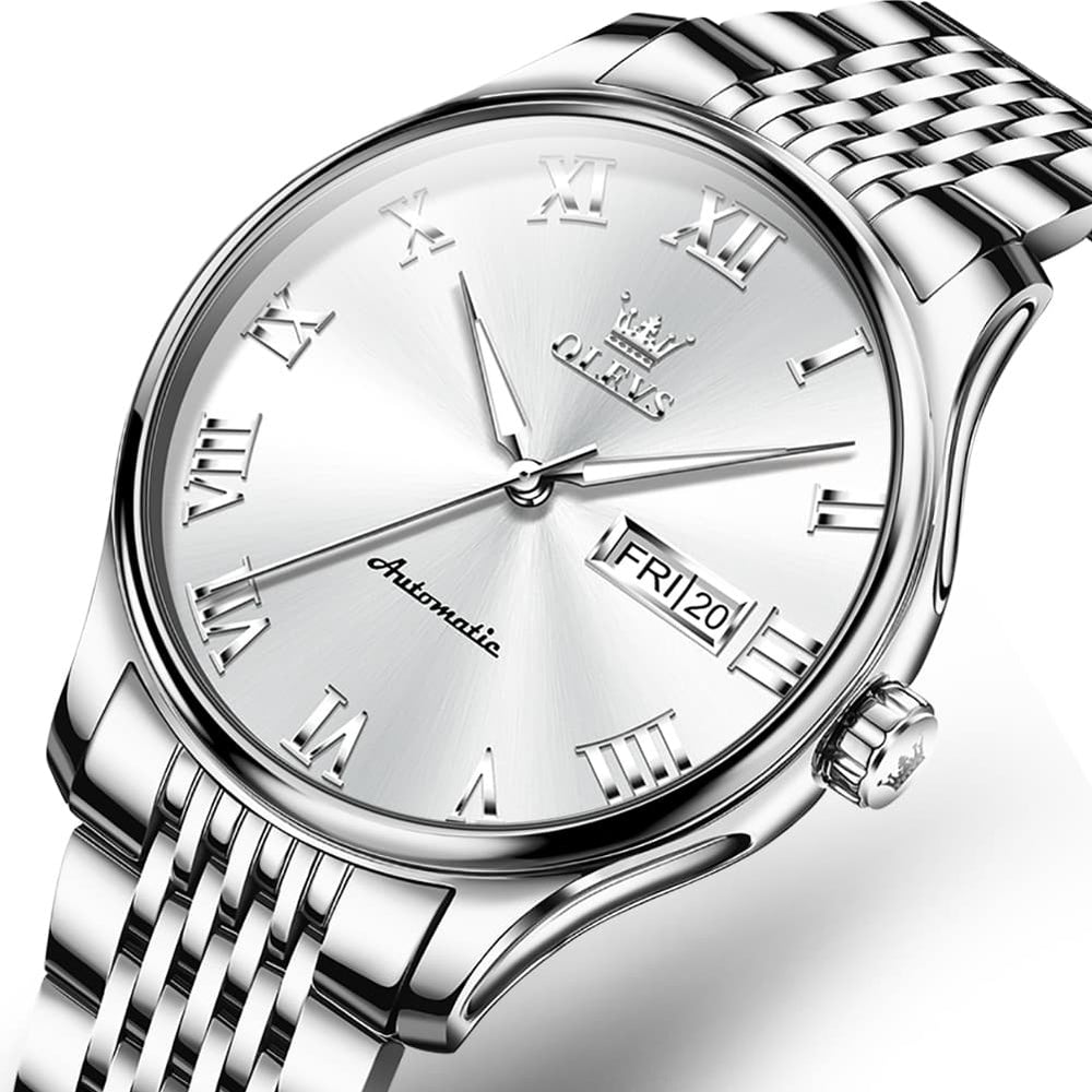OLEVS Roman Numeral Day Date Automatic Mechanical Watch 9929 for Men - Two Tone White Watch | Olevs Watch Store