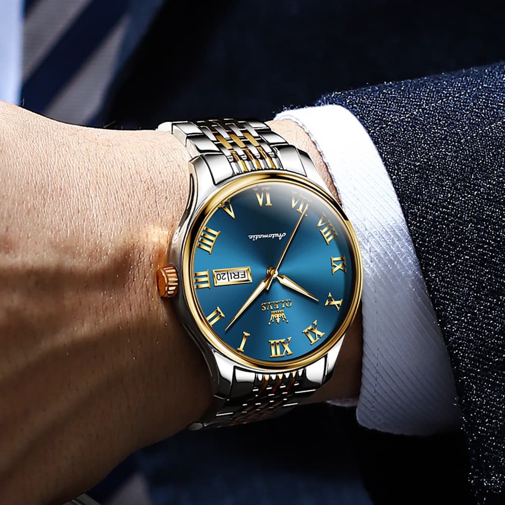 OLEVS Roman Numeral Day Date Automatic Mechanical Watch 9929 for Men - Full Gold Watch | Olevs Watch Store