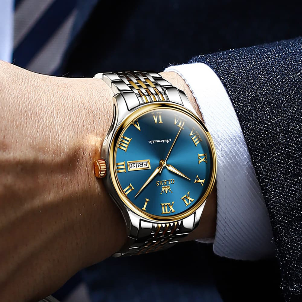 OLEVS Roman Numeral Day Date Automatic Mechanical Watch 9929 for Men - Full Gold Watch | Olevs Watch Store
