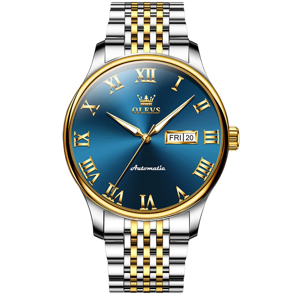 OLEVS Roman Numeral Day Date Automatic Mechanical Watch 9929 for Men - Two Tone White Watch | Olevs Watch Store
