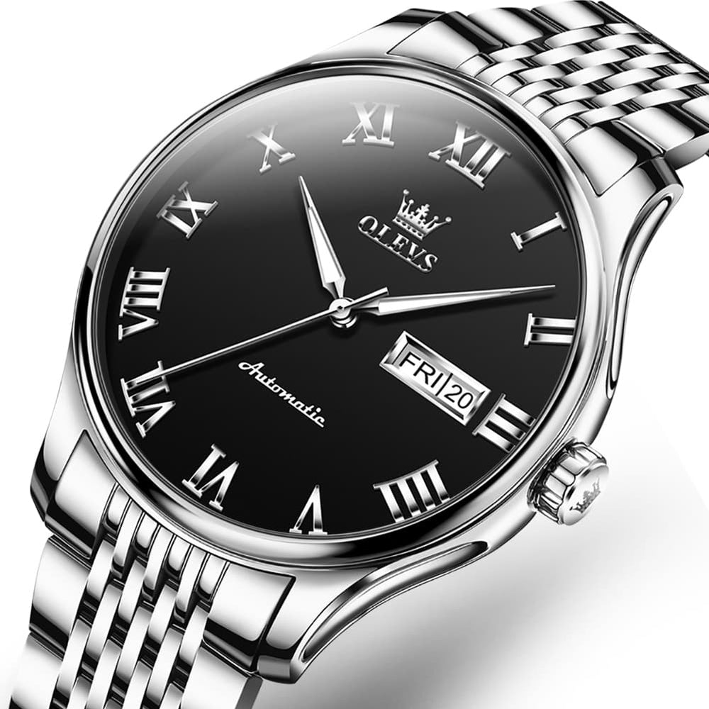 OLEVS Roman Numeral Day Date Automatic Mechanical Watch 9929 for Men - Two Tone White Watch | Olevs Watch Store