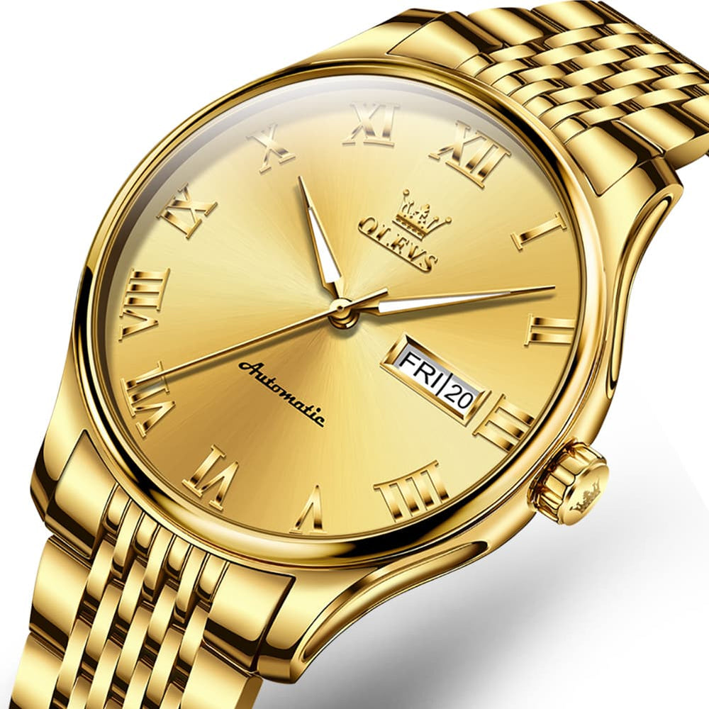 OLEVS Roman Numeral Day Date Automatic Mechanical Watch 9929 for Men - Two Tone White Watch | Olevs Watch Store