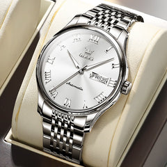 OLEVS Roman Numeral Day Date Automatic Mechanical Watch 9929 for Men - Silver White Watch | Olevs Watch Store