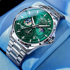 OLEVS Starry Sky Moon Phase Watch for Men Stainless Steel 5538 - Starry Green Watch | Olevs Watch Store