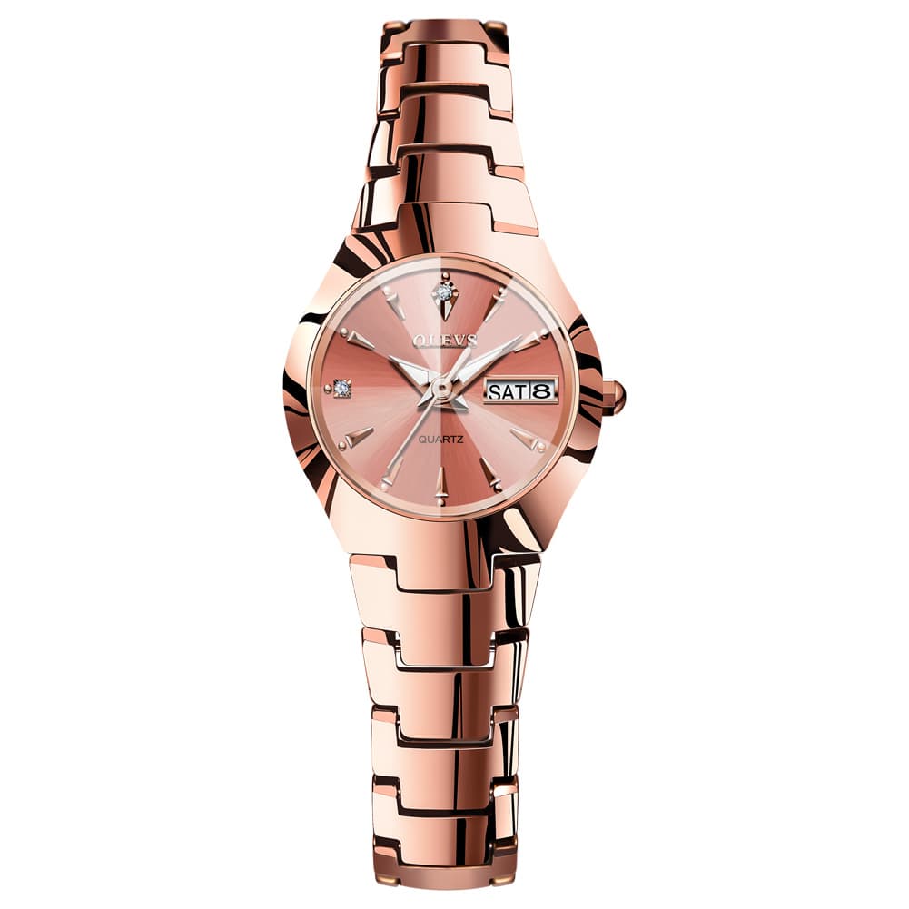 OLEVS Tungsten Steel Ultra Thin Day Date Couple Watch 8697 for Men and Women - Women All Gold Watch | Olevs Watch Store