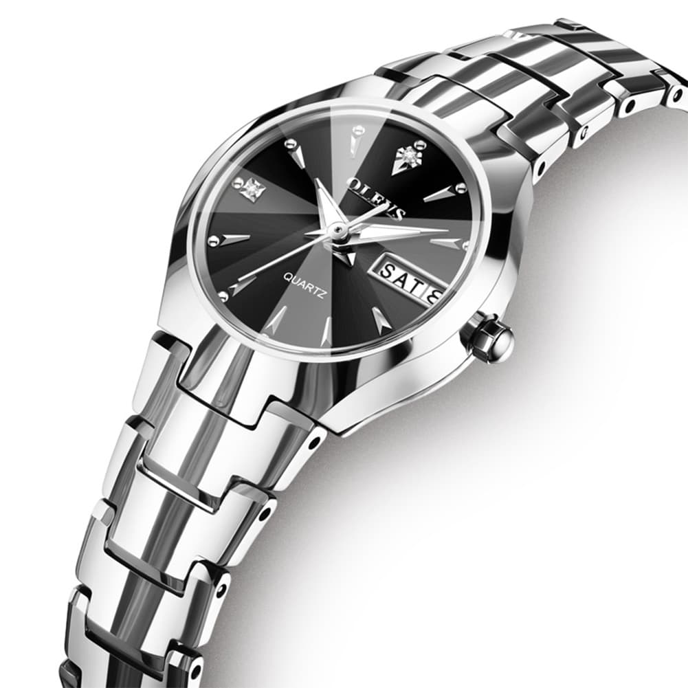 OLEVS Tungsten Steel Ultra Thin Day Date Couple Watch 8697 for Men and Women - Women All Gold Watch | Olevs Watch Store