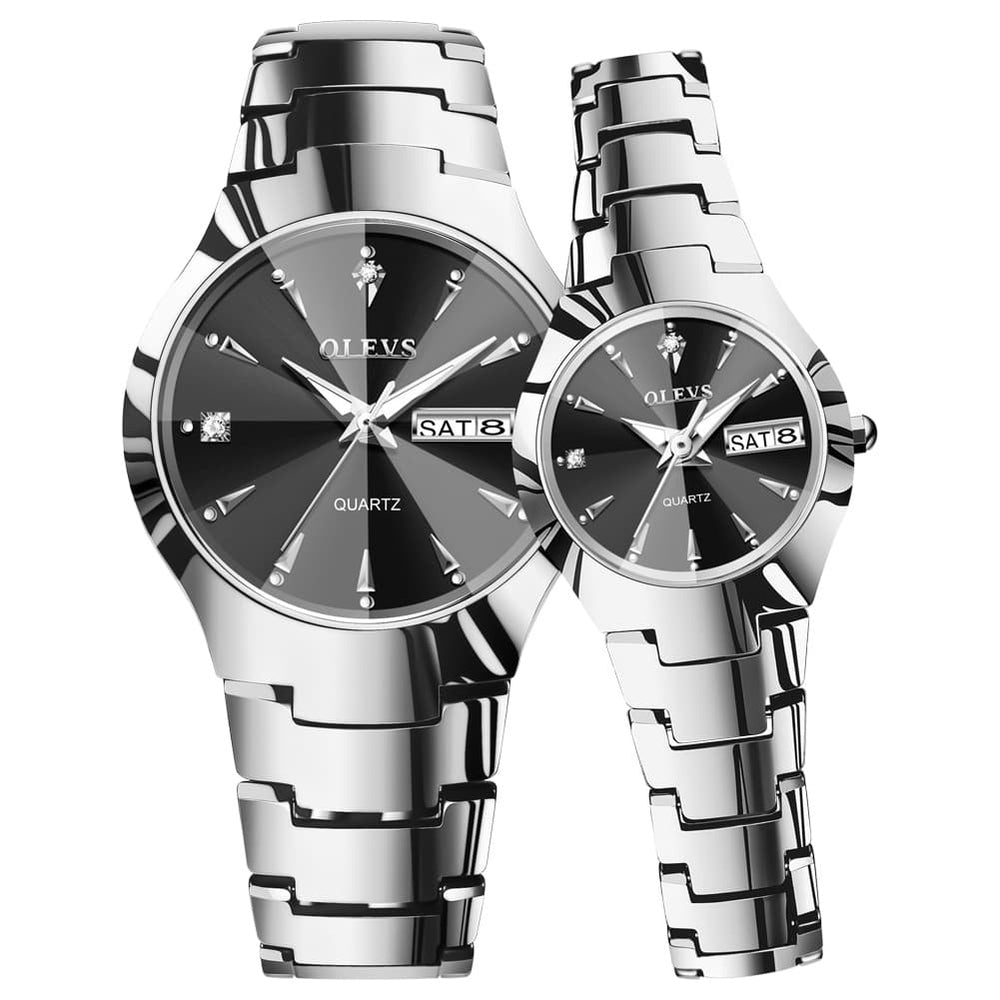 OLEVS Tungsten Steel Ultra Thin Day Date Couple Watch 8697 for Men and Women - Women All Gold Watch | Olevs Watch Store