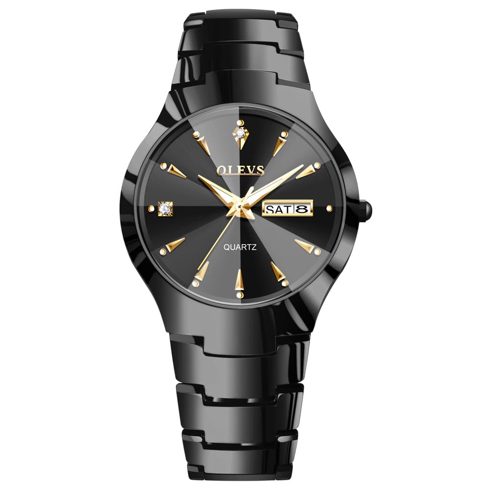 OLEVS Tungsten Steel Ultra Thin Day Date Couple Watch 8697 for Men and Women - Women All Gold Watch | Olevs Watch Store