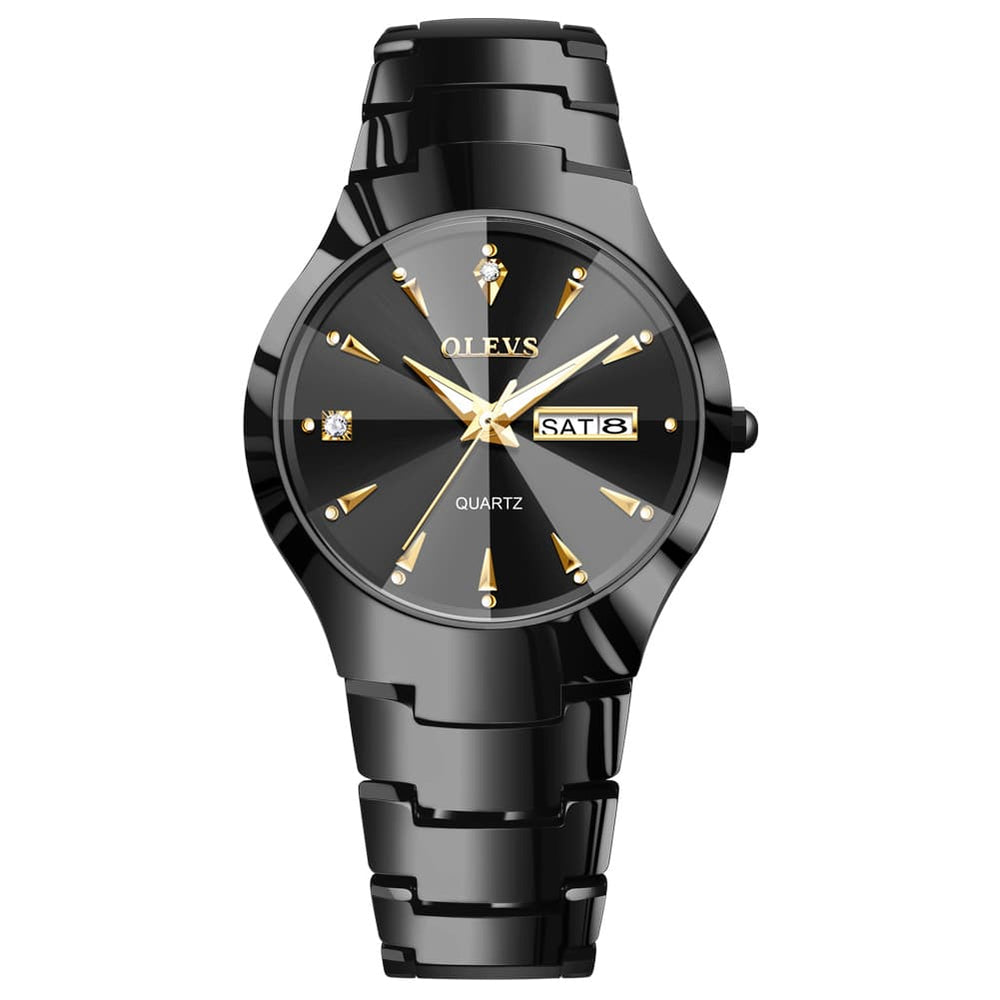 OLEVS Tungsten Steel Ultra Thin Day Date Couple Watch 8697 for Men and Women - Women All Gold Watch | Olevs Watch Store