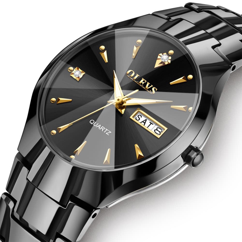 OLEVS Tungsten Steel Ultra Thin Day Date Couple Watch 8697 for Men and Women - Women All Gold Watch | Olevs Watch Store
