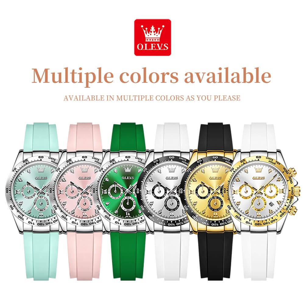 OLEVS Women Chronograph Watch Silicone Sport Strap Date Quartz 5618 - Gold Black Dial Watch | Olevs Watch Store