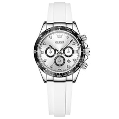 OLEVS Women Chronograph Watch Silicone Sport Strap Date Quartz 5618 - Silver White Dial Watch | Olevs Watch Store