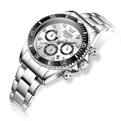 OLEVS Women Chronograph Watch Stainless Steel Sport Date Quartz 5632 - Silver White Black Bezel Watch | Olevs Watch Store