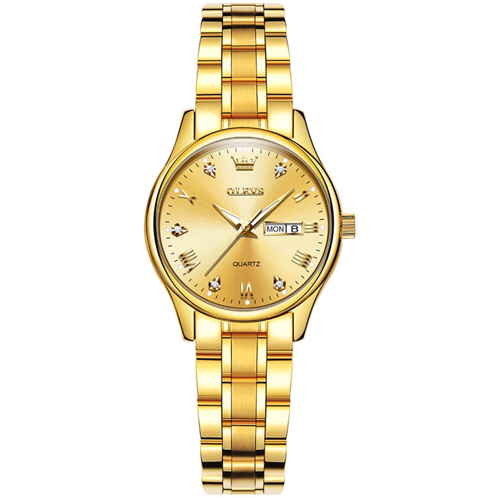 OLEVS Women Diamond Dress Watch Two Tone Stainless Steel Quartz Day Date 5563 - Black Watch | Olevs Watch Store