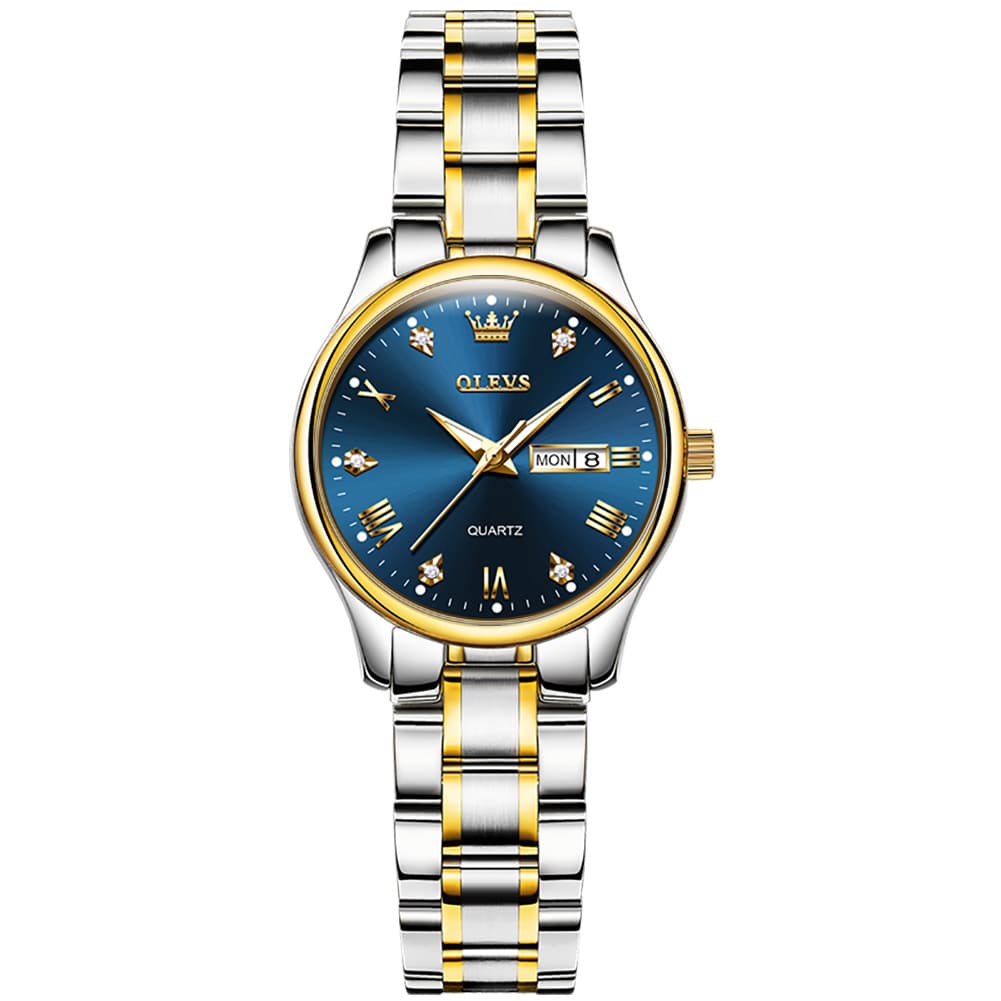 OLEVS Women Diamond Dress Watch Two Tone Stainless Steel Quartz Day Date 5563 - Black Watch | Olevs Watch Store