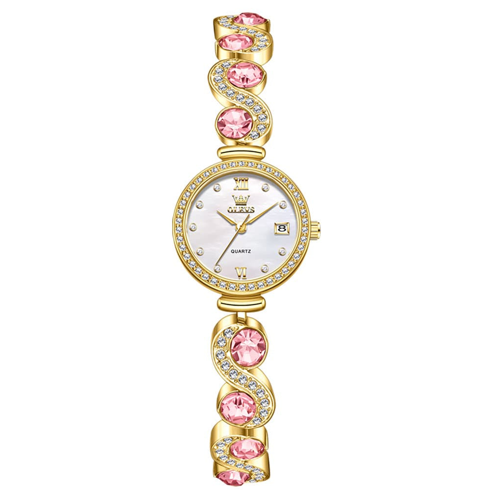OLEVS Women Jewelry Bracelet Watch Pink Diamond Mother of Pearl Date Quartz 5633 - Silver Pink Diamond | Olevs Watch Store