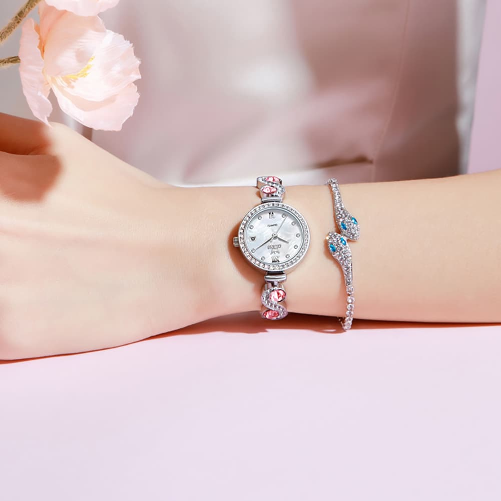 OLEVS Women Jewelry Bracelet Watch Pink Diamond Mother of Pearl Date Quartz 5633 - Silver Pink Diamond | Olevs Watch Store