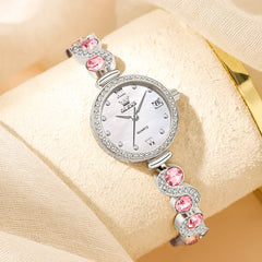 OLEVS Women Jewelry Bracelet Watch Pink Diamond Mother of Pearl Date Quartz 5633 - Silver Pink Diamond | Olevs Watch Store