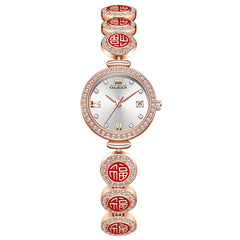 OLEVS Women Lucky Charm Watch Petite Diamond Bracelet Date Quartz 5630 - Rose Gold White Dial Watch | Olevs Watch Store