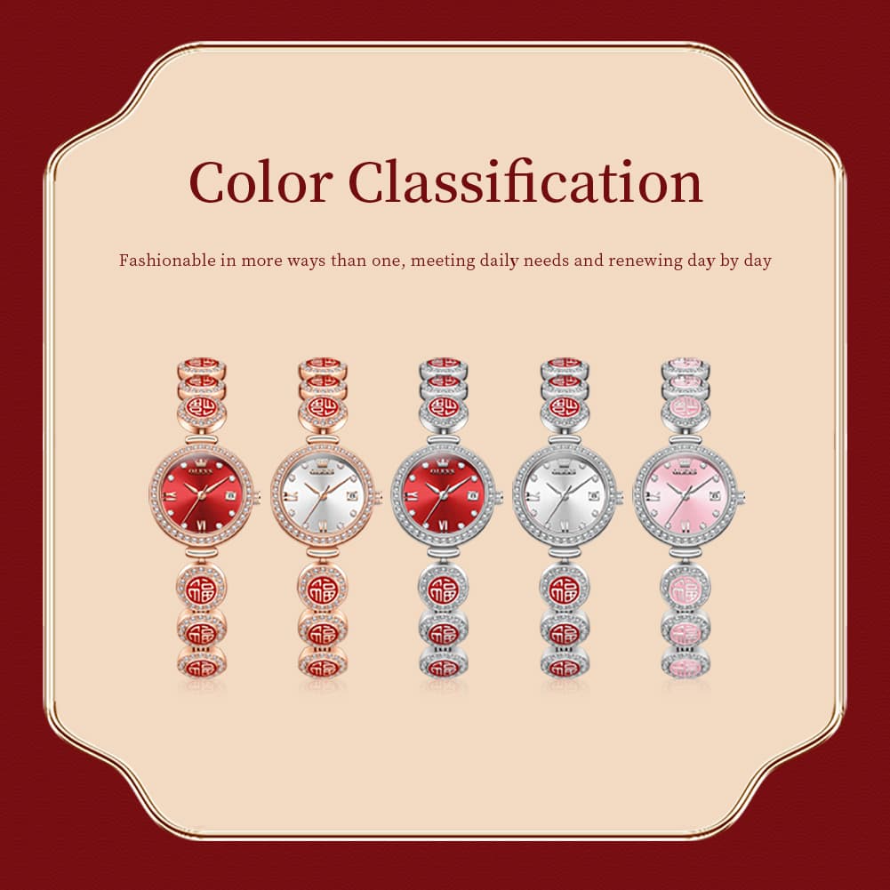 OLEVS Women Lucky Charm Watch Petite Diamond Bracelet Date Quartz 5630 - Silver Pink Dial Watch | Olevs Watch Store