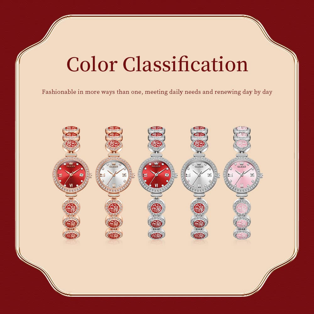 OLEVS Women Lucky Charm Watch Petite Diamond Bracelet Date Quartz 5630 - Silver Pink Dial Watch | Olevs Watch Store