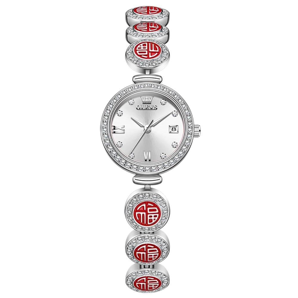 OLEVS Women Lucky Charm Watch Petite Diamond Bracelet Date Quartz 5630 - Silver White Dial Watch | Olevs Watch Store