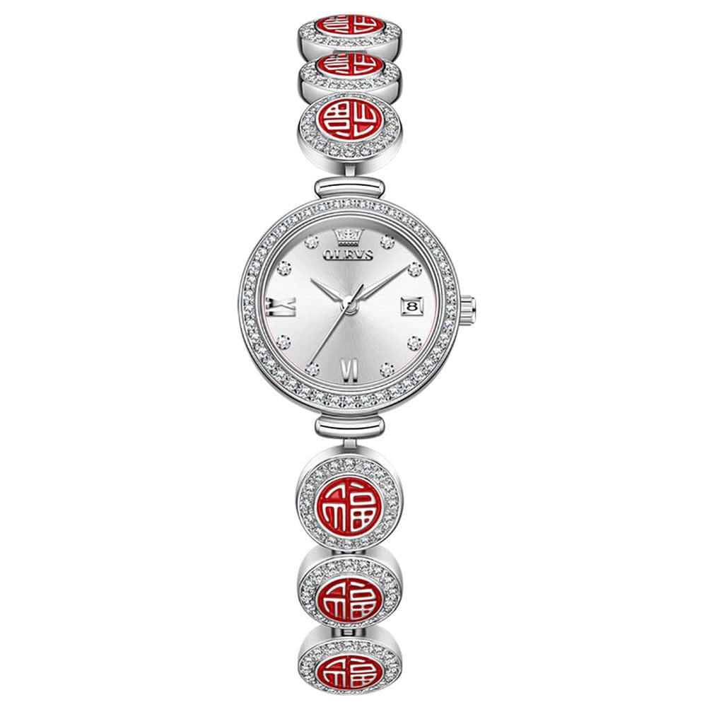 OLEVS Women Lucky Charm Watch Petite Diamond Bracelet Date Quartz 5630 - Silver White Dial Watch | Olevs Watch Store
