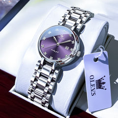 OLEVS Women Lucky Diamond Dress Watch Stainless Steel Quartz Date 5575 - Purple Diamond Watch | Olevs Watch Store