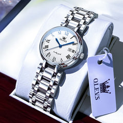 OLEVS Women Lucky Diamond Dress Watch Stainless Steel Quartz Date 5575 - White Roman Watch | Olevs Watch Store