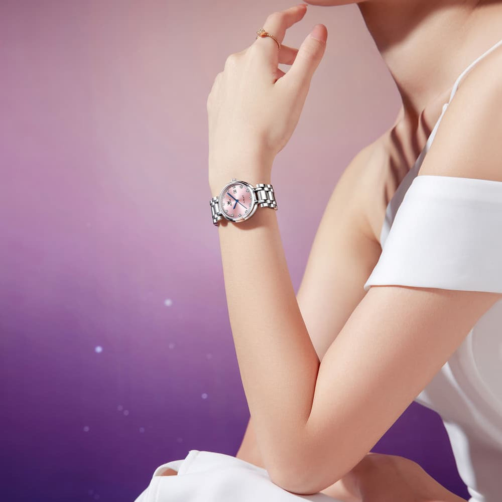 OLEVS Women Lucky Diamond Dress Watch Stainless Steel Quartz Date 5575 - White Roman Watch | Olevs Watch Store