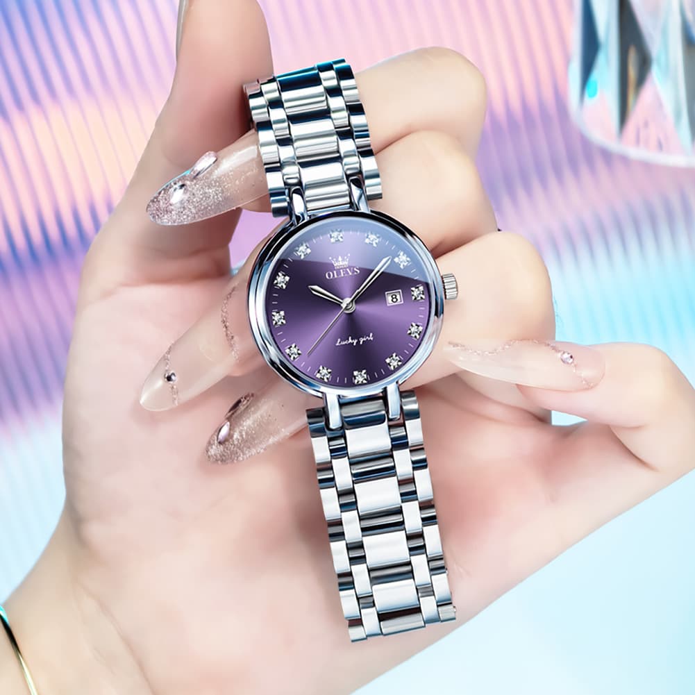 OLEVS Women Lucky Diamond Dress Watch Stainless Steel Quartz Date 5575 - White Roman Watch | Olevs Watch Store
