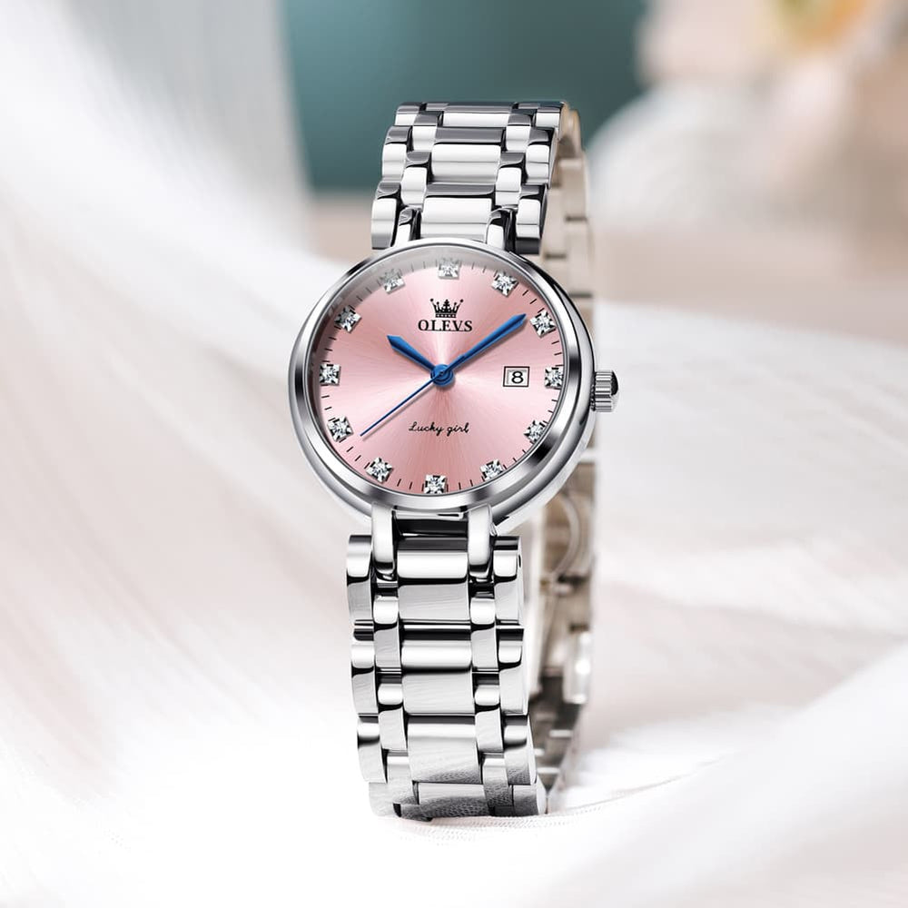 OLEVS Women Lucky Diamond Dress Watch Stainless Steel Quartz Date 5575 - White Roman Watch | Olevs Watch Store