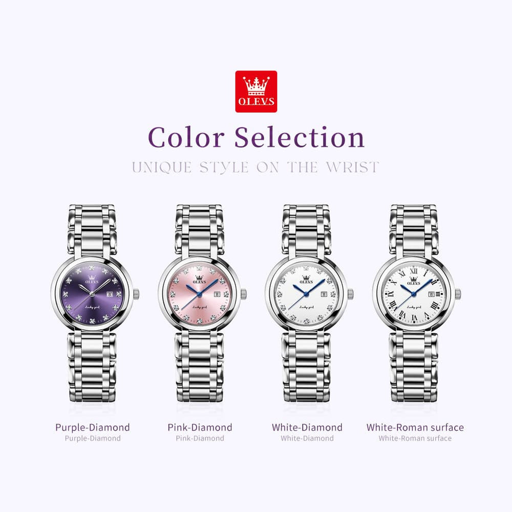 OLEVS Women Lucky Diamond Dress Watch Stainless Steel Quartz Date 5575 - White Roman Watch | Olevs Watch Store