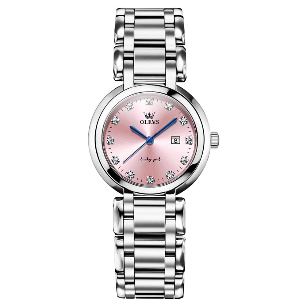 OLEVS Women Lucky Diamond Dress Watch Stainless Steel Quartz Date 5575 - White Roman Watch | Olevs Watch Store