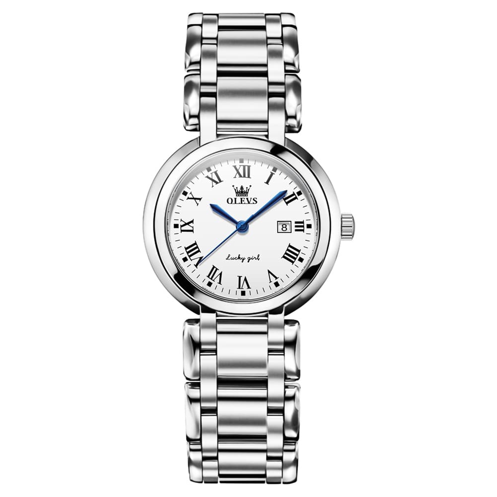 OLEVS Women Lucky Diamond Dress Watch Stainless Steel Quartz Date 5575 - White Roman Watch | Olevs Watch Store