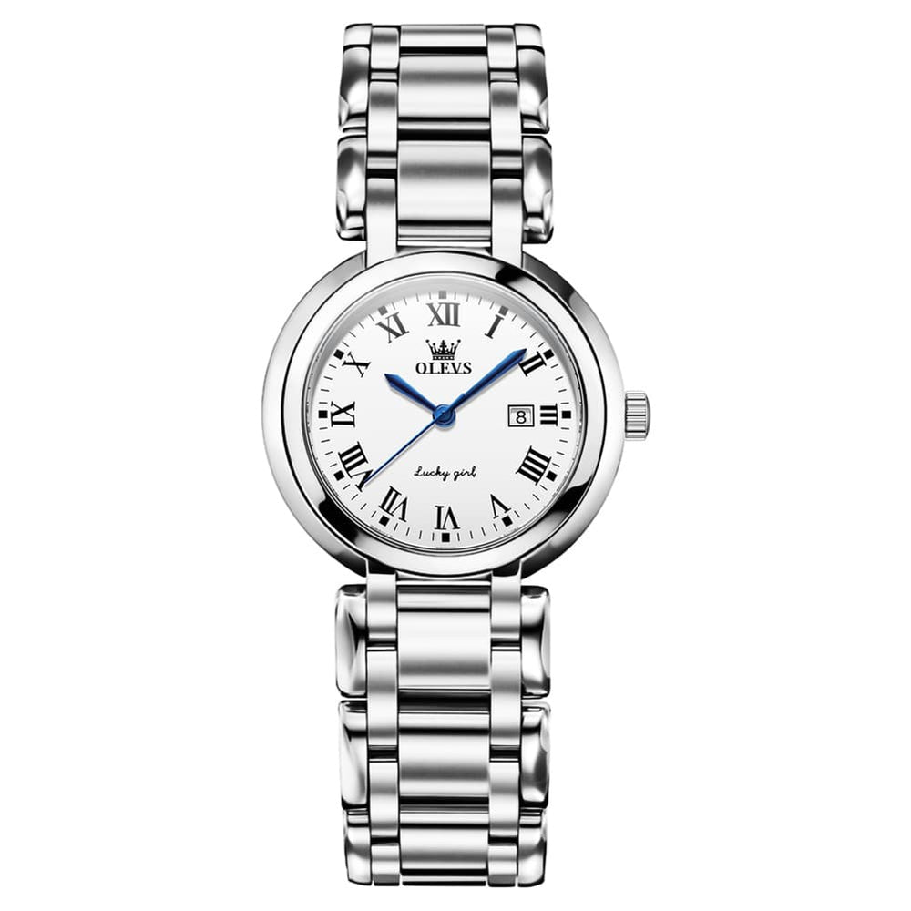 OLEVS Women Lucky Diamond Dress Watch Stainless Steel Quartz Date 5575 - White Roman Watch | Olevs Watch Store
