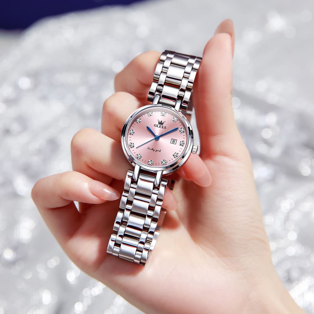 OLEVS Women Lucky Diamond Dress Watch Stainless Steel Quartz Date 5575 - White Roman Watch | Olevs Watch Store