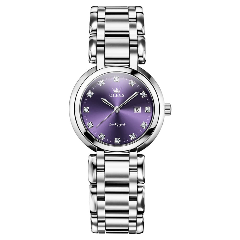 OLEVS Women Lucky Diamond Dress Watch Stainless Steel Quartz Date 5575 - White Roman Watch | Olevs Watch Store