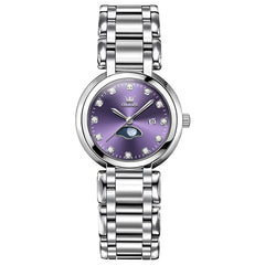 OLEVS Women Moon Phase Dress Watch Stainless Steel Diamond Dial Quartz 5573 - Purple Diamond Dial Watch | Olevs Watch Store