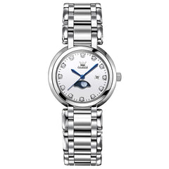 OLEVS Women Moon Phase Dress Watch Stainless Steel Diamond Dial Quartz 5573 - White Diamond Dial Watch | Olevs Watch Store