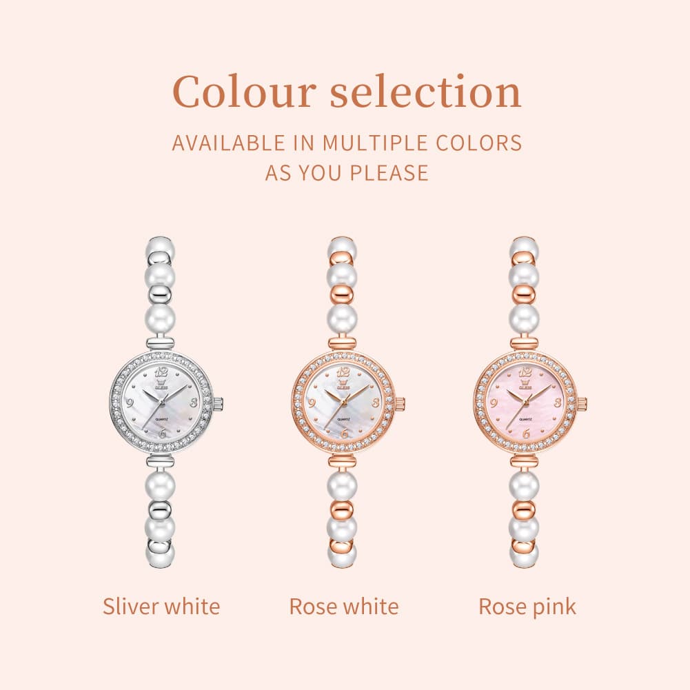 OLEVS Women Pearl Bracelet Watch Diamond Bezel Mother of Pearl Quartz 5640 - Rose Gold White Dial Watch | Olevs Watch Store
