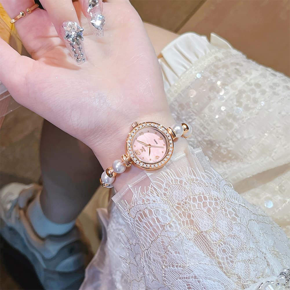 OLEVS Women Pearl Bracelet Watch Diamond Bezel Mother of Pearl Quartz 5640 - Rose Gold White Dial Watch | Olevs Watch Store
