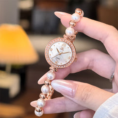 OLEVS Women Pearl Bracelet Watch Diamond Bezel Mother of Pearl Quartz 5640 - Silver White Dial Watch | Olevs Watch Store