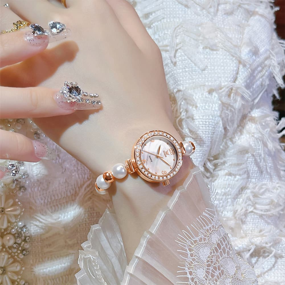 OLEVS Women Pearl Bracelet Watch Diamond Bezel Mother of Pearl Quartz 5640 - Silver White Dial Watch | Olevs Watch Store