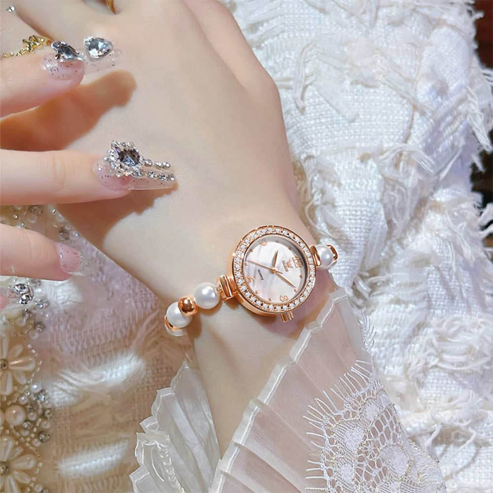 OLEVS Women Pearl Bracelet Watch Diamond Bezel Mother of Pearl Quartz 5640 - Silver White Dial Watch | Olevs Watch Store