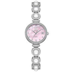 OLEVS Women Pearl Bracelet Watch Diamond Mother of Pearl Date Quartz 5635 - Silver Pink Dial Watch | Olevs Watch Store