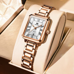OLEVS Women Rectangular Dress Watch Retro Tank Stainless Steel Date Quartz 5641-Rose Gold White Dial Watch |Olevs Watch Store