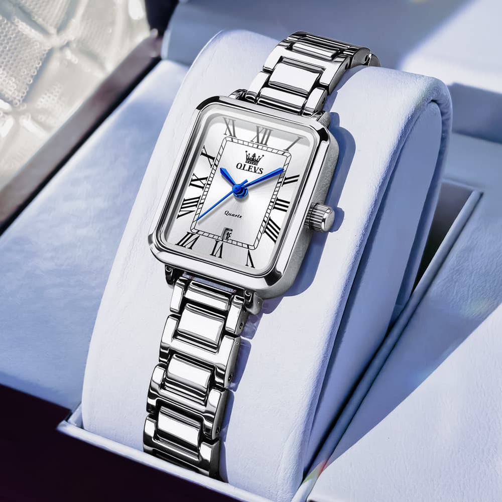 OLEVS Women Rectangular Dress Watch Retro Tank Stainless Steel Date Quartz 5641 - Olevs Watch Store